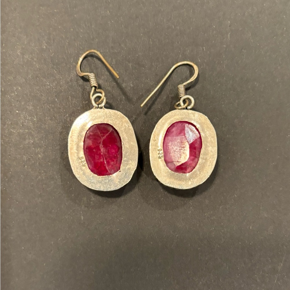 Vintage Boho Facet Ruby SS925 Earrings - Picture 2 of 3